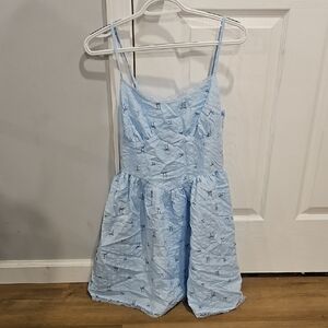 love, Fire Light Blue Embroidered Spaghetti Strap Dress